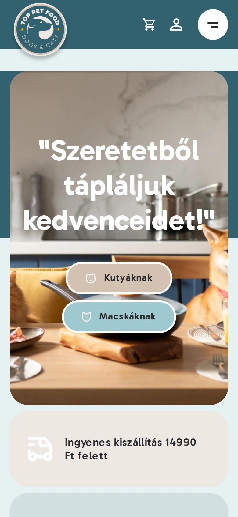 The toppetfood.hu home page on mobile
