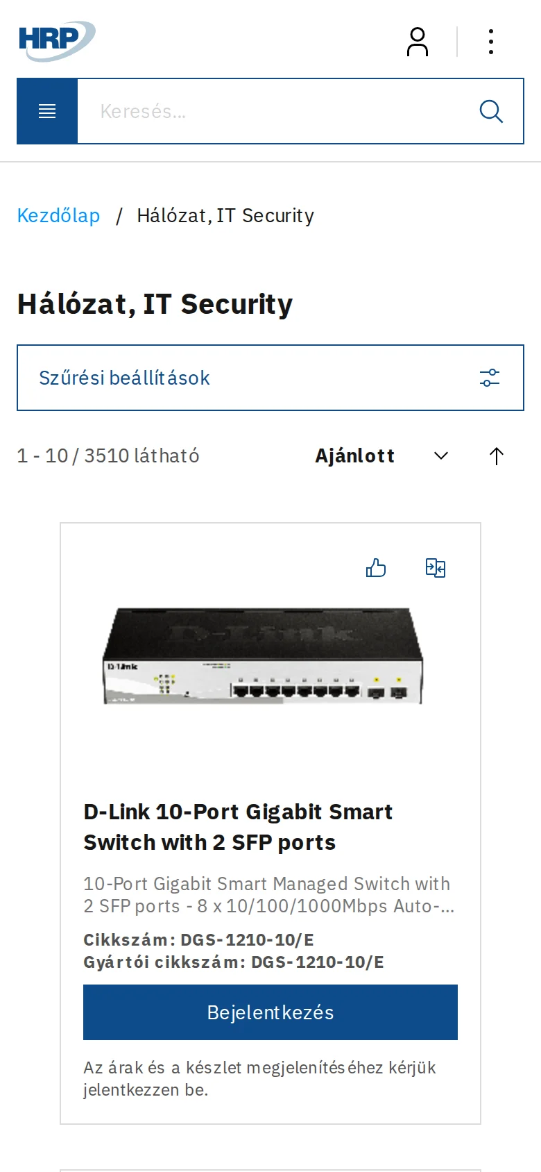 The Networking and IT Security category on mobile, with filter settings